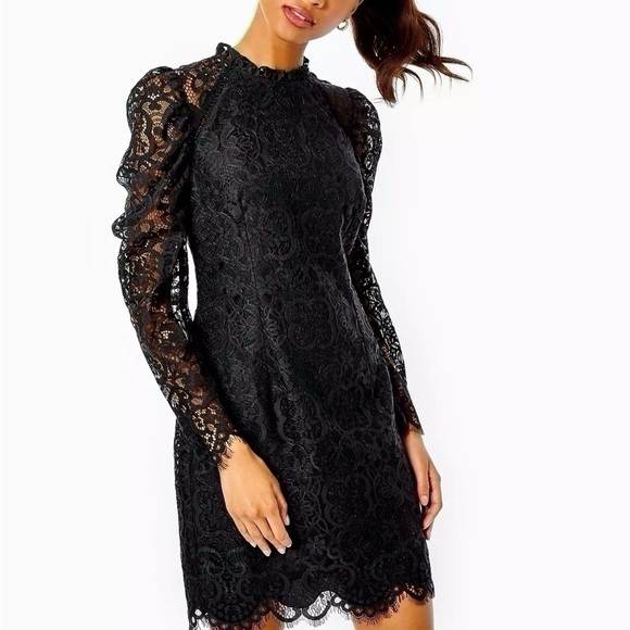 Lilly Pulitzer Avery Dress Two Tone Carnival Lace Onyx Black